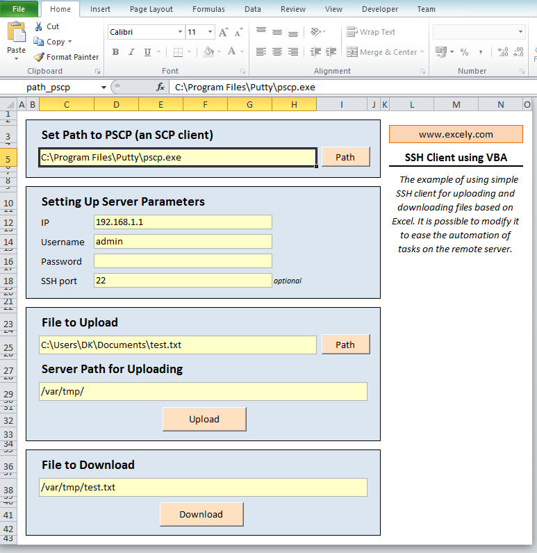 SSH Client Using VBA Excel VBA Templates