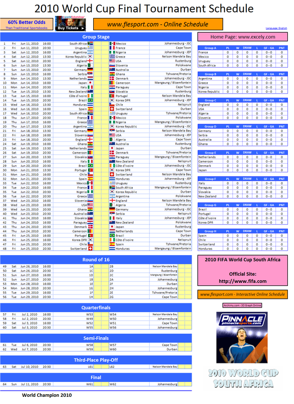 World Cup 2010 Schedule Excel VBA Templates